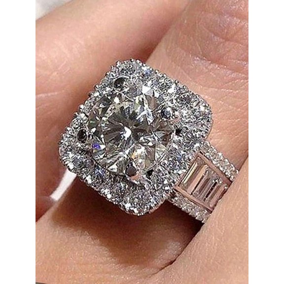 Luxury Womens Engagement Ring In Color 7: Super Shiny Cubic Zirconia With Double Halo Design