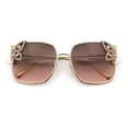 thumbnail image 1 of Luxury Womens Heavy Rhinestone Bling Rectangle Butterfly Metal Sunglasses Gold - Brown Pink, 1 of 8