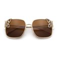 thumbnail image 1 of Luxury Womens Heavy Rhinestone Bling Rectangle Butterfly Metal Sunglasses Gold - Brown, 1 of 8