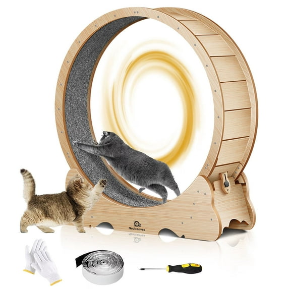 Luxury Wooden Cat Exercise Wheel - Interactive Pet Fitness Treadmill for Indoor Cats, Smooth & Quiet Design