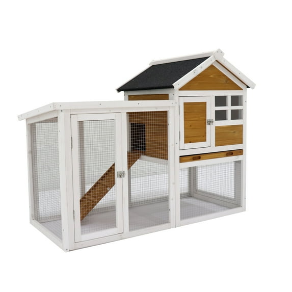 Luxury Wooden Rabbit Hutch for Outdoor Use - Large Wooden Rabbit Cage with Waterproof Roof, Pull-Out Tray & Expandable Design - Bunny Cage with Slip-Resistant Ramp for Rabbits, Guinea Pigs, Chickens