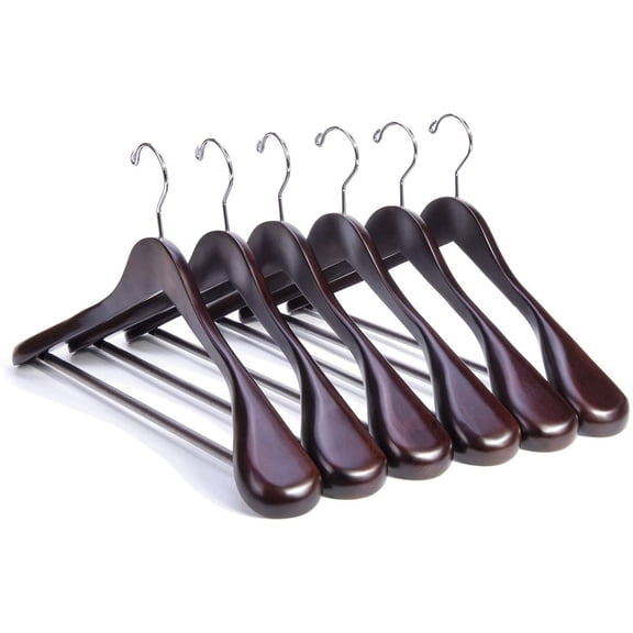 Luxury Wooden Suit Hangers 12 Pack Wood Coat Hangers Jacket Outerwear Shirt Hangers,with Extra-Wide Shoulder, 360 Degree Swivel Hooks & Anti-Slip Bar with Screw(Retro Color)