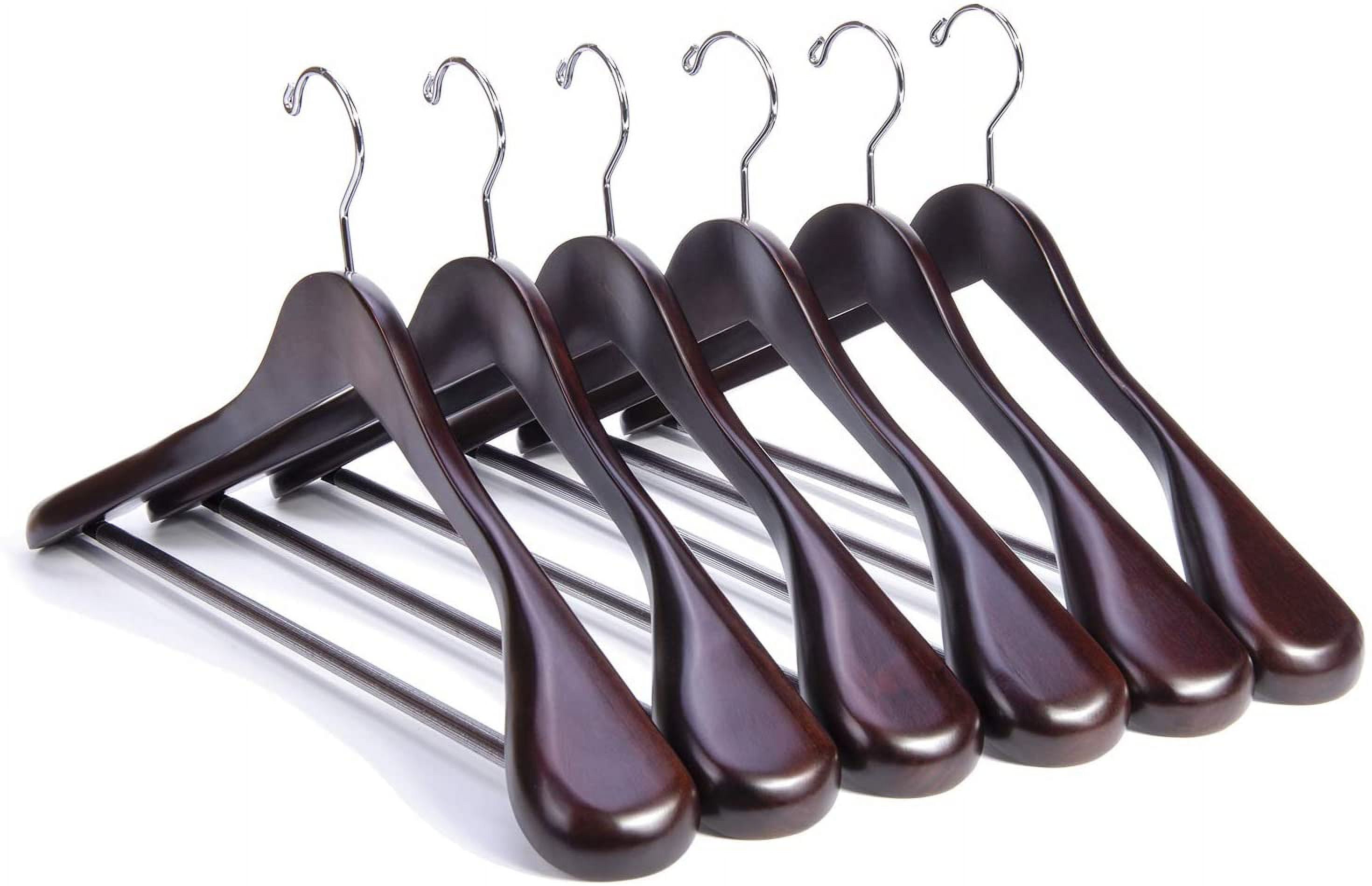Luxury Wooden Suit Hangers 6 Pack Wood Coat Hangers Jacket Outerwear Shirt Hangers,with Extra-Wide Shoulder, 360 Degree Swivel Hooks & Anti-Slip Bar with Screw