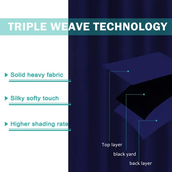 Luxury Wool Fabric Curtain with 3CM Hanging Strap - Dark Blue - High-Quality Texture, Blackout and Thermal Insulation, Suitable for Modern Homes