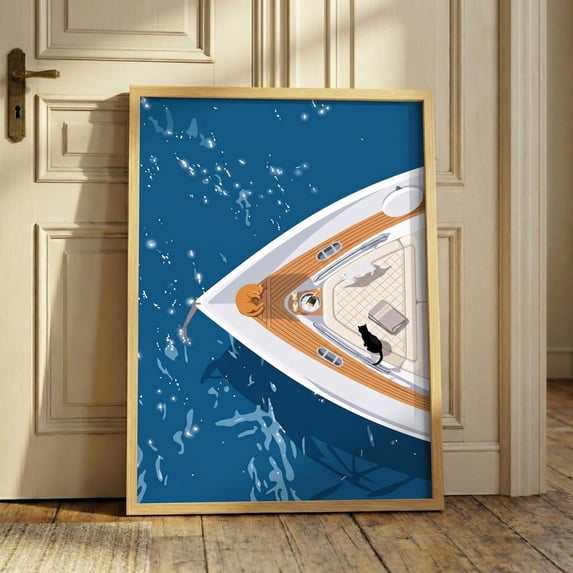 Luxury Yacht Cat Poster, Old Money Aesthetic, Aerial Boat, Coastal Pet ...
