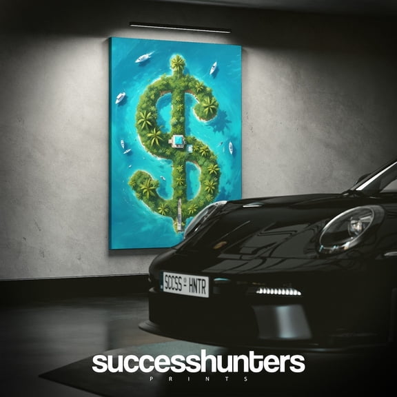 Luxury Yacht Private Island Wall Art Decor, Investor , Office Decor, Financial, Money Poster, Dollar Sign UNFRAMED Poster, 8x12