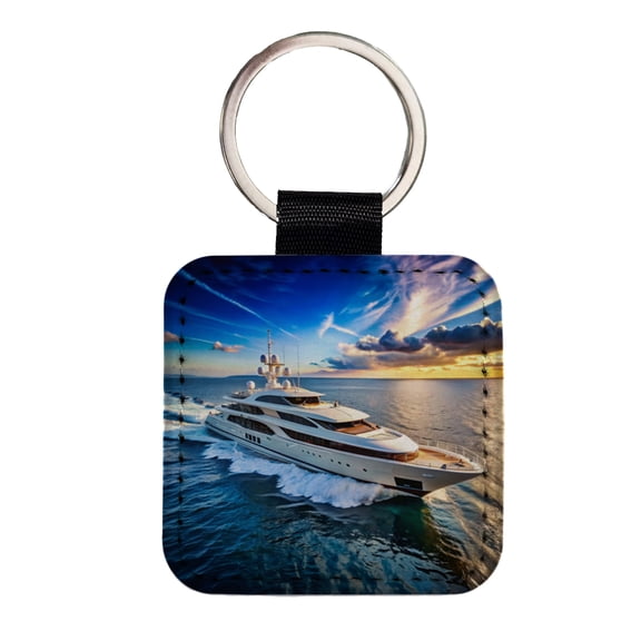 Luxury Yacht Ship At Sea Faux Leather Square Keychain