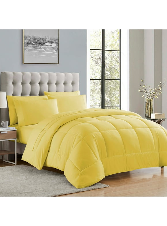 Luxury Yellow 7-piece Bed In A Bag Down Alternative Comforter Set, Queen