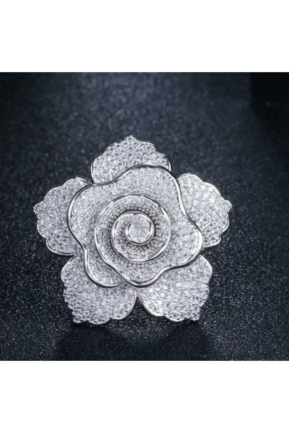 Luxury Yellow Gold Cubic Zirconia Bridal Wedding Big Flower Rings