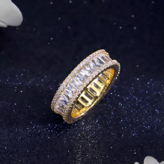 Luxury Yellow Gold Plated Cubic Zirconia Round Ring for Wedding Party Jewellery