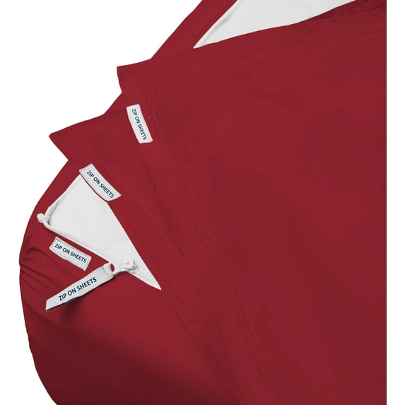 Luxury Zip On Fitted Sheet Full Size(54X75) - Includes 1 Fitted Base + 2 Zip Sheet - Easy to Change, Won’t Pop Off - Soft 600 TC Cotton Fitted Sheet- Upto 16” Deep Pocket Burgundy Color