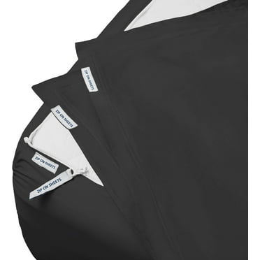Luxury Zip On Fitted Sheet Twin Size(39X75) - Includes 1 Fitted Base + 2 Zip Sheet - Easy to Change, Won’t Pop Off - Soft 600 TC Cotton Fitted Sheet- Upto 16” Deep Pocket Black Color