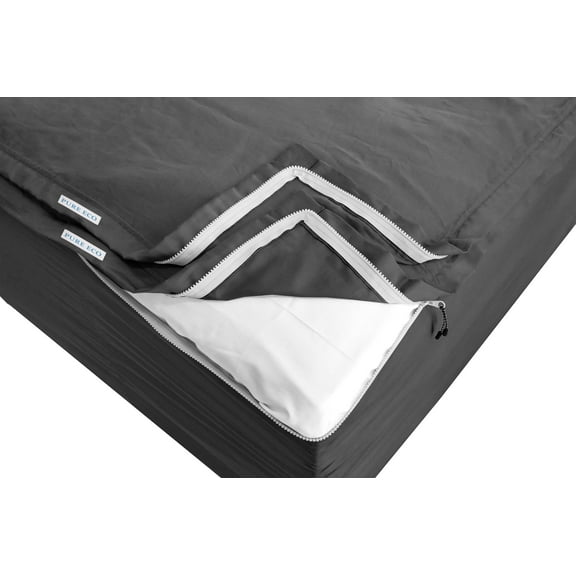 Luxury Zip-On Sheets - Includes 1 Fitted Sheet Base & 2 Zip-On Sheets - Upto 16” in. Deep Pockets Twin Size Zip-On Sheets - Easy to Change, Sateen Cotton 600 TC Fitted Sheet Dark grey Color