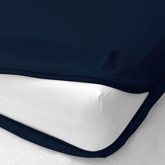 Luxury Zipper Fitted Sheet 1 Piece Only - 600 Thread Count - 100% Egyptian Cotton - 18" Deep Pocket - Shrinkage and Fade Resistant (Navy Blue, Olympic Queen)