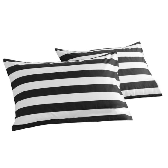 Luxury and Soft Microfiber Pillowcase Set of 2 Pack, Fade Resistant Pillow Cases with Envelope Closure, Queen, 20 x 30 inches, Black Stripe