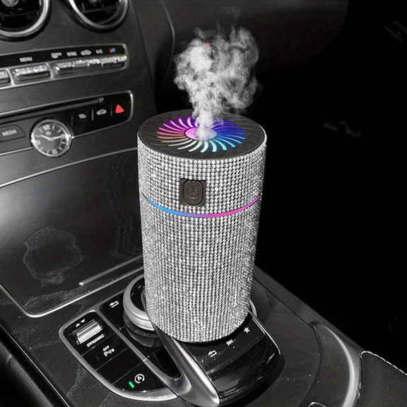 Luxury crystal stone car aromatherapy humidifier - Colored LED lights, essential oil aromatherapy air freshener (no fragrances/chemicals), shiny interior decoration, empty bottle