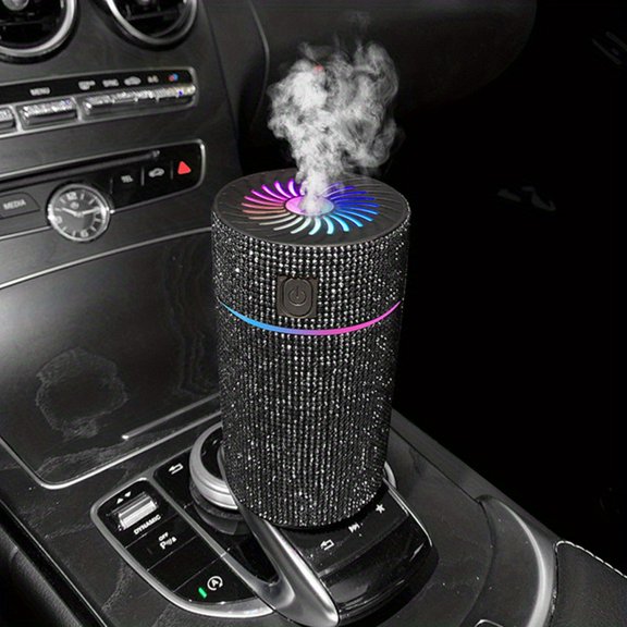 Luxury crystal stone car aromatherapy humidifier - Colored LED lights, essential oil aromatherapy air freshener (no fragrances/chemicals), shiny interior decoration, empty bottle