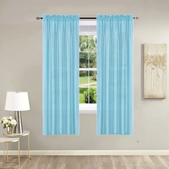 Gorgeous Home Linen Elegant 2-Piece MR2 Light Blue Curtain Set Semi-Sheer Window Treatment Size 54" wide X 63" length each panel