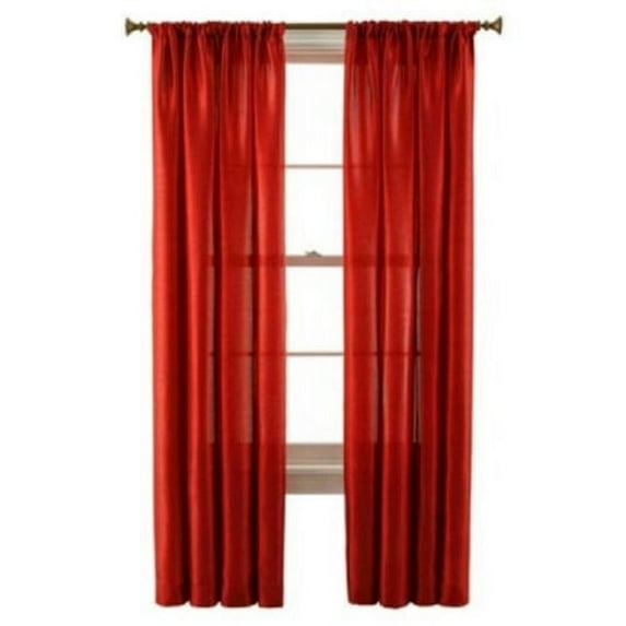 Luxury elegant 2 piece MR2 red curtain semi sheer voile rod pocket solid color can see thu window treatment drape size 54" wide X 63" length each panel