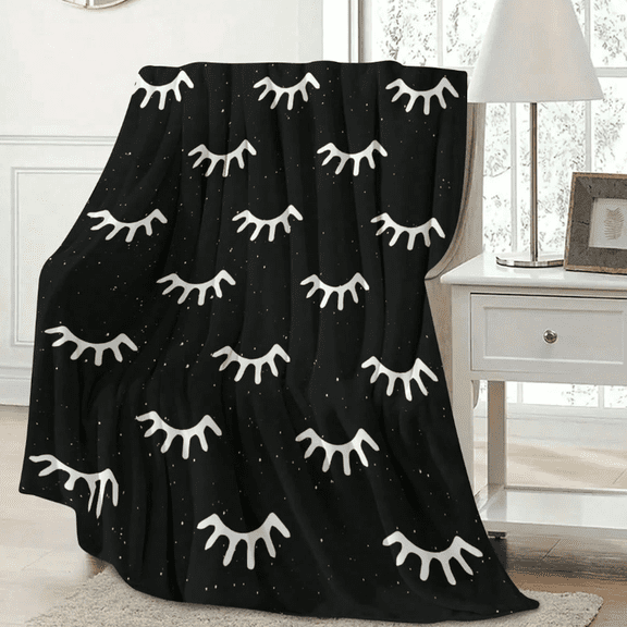 Luxury eyelash print flannel blanket, flannel blanket, comfortable blanket for all seasons, great gift for friends, family, suitable for sofa, bed or travel(30*40IN)