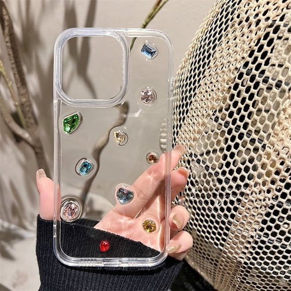 Luxury glossy diamond clear epoxy case for iPhone 15 14 13 12 11 pro Max X Xs XR 7 8 plus se 3 glitter rhinestone silicone cover