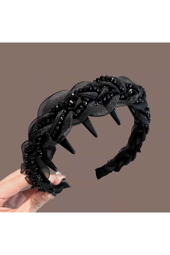 Luxury-inspired hairband, women's diamond-studded Parisian Princess upgraded edition, wide-brimmed hair clip, slip-resistant, high-crown headband accessory for outings