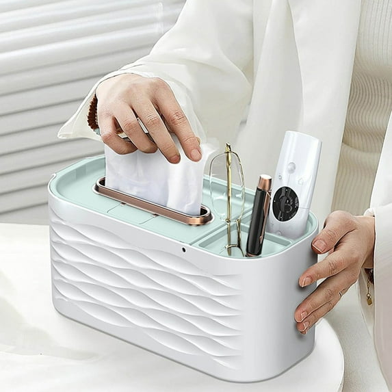 Luxury-inspired tissue box with dual storage slots, multi-functional facial tissue and napkin organizer, creative home tissue dispenser for living room surfaces, cosmetic storage box