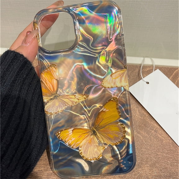 Luxury laser water ripple Butterfly phone case for iPhone 15 12 13 14 Pro Max 11 Japan Korea girl soft shell spring summer cover