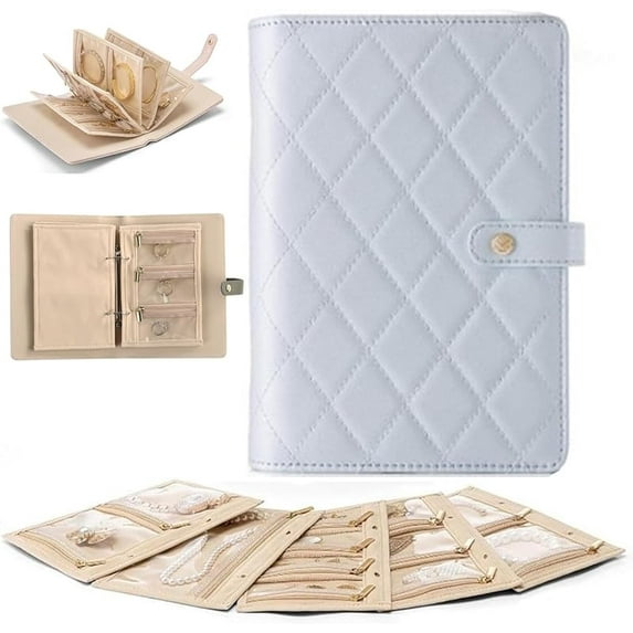 Luxury leather portable jewelry storage book, leather travel jewelry organizer case, jewelry storage book ring binder with clear zipper velvet jewelry pouches bags for necklace, earrings