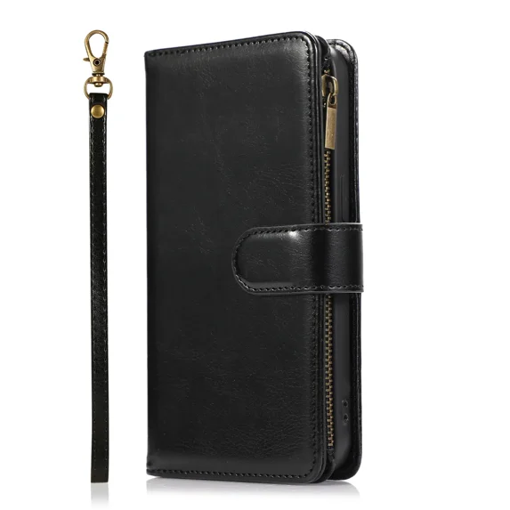 Luxury shockproof phone case, stand style protective cover, suitable for Samsung A01 with card slot zipper phone protective leather case