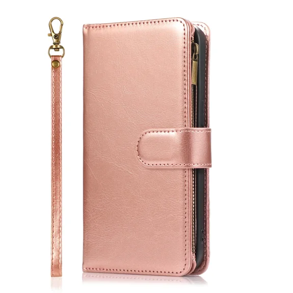 Luxury shockproof phone case, stand style protective cover, suitable for Samsung S21 UITRA with card slot zipper phone protective leather case