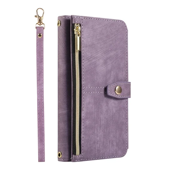 Luxury wallet protective case, wallet phone protective case, premium zipper (with wrist guard) flip leather phone protective case suitable for Redmi NOTE 9 4G