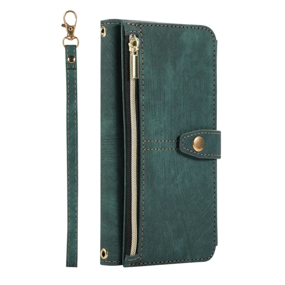 Luxury wallet protective case, wallet phone protective case, premium zipper (with wrist guard) flip leather phone protective case suitable for Xiaomi 12T PRO