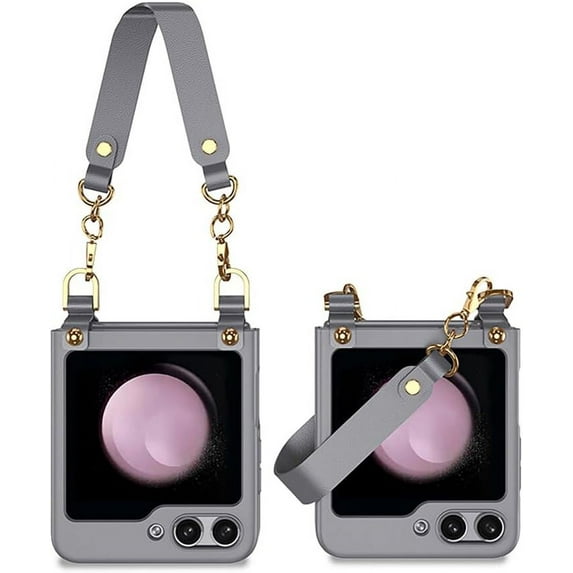 Luxury with Wrist Strap Lanyard Case for Samsung Galaxy Z Flip 5 5G Shockproof Slim Simple for Women Girls Hard Cover (Grey,for Samsung Z Flip5)