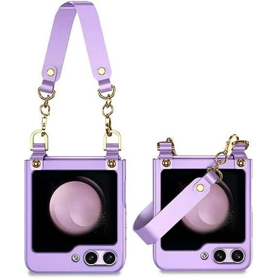 Luxury with Wrist Strap Lanyard Case for Samsung Galaxy Z Flip 5 5G Shockproof Slim Simple for Women Girls Hard Cover (Purple,for Samsung Z Flip5)