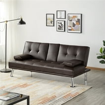 Alden Design Modern Faux Leather Reclining Futon with Cupholders and ...