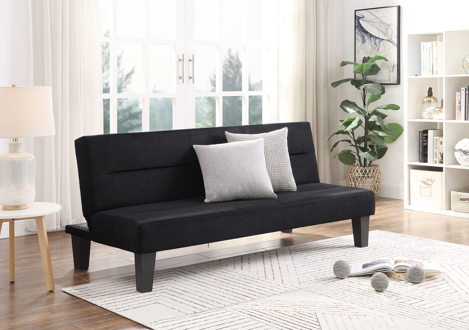 LuxuryGoods Modern Futon Couch with Black Microfiber Cover