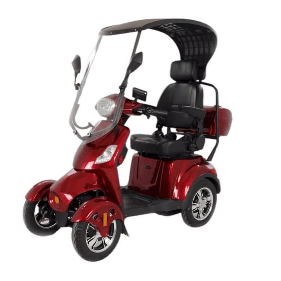 LuxuryTon X-1000 4 Wheel Electric Mobility Scooter Red Four Wheel Drive Scooter for Adults Heavy Duty 450 lbs Capacity Suspension LED Lights Roof Design