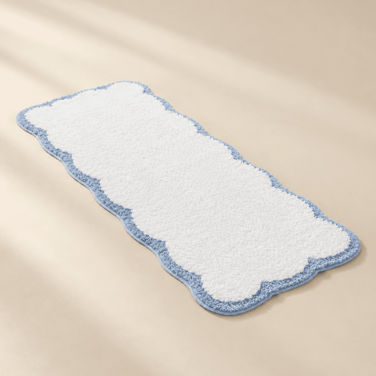 Luxuryfiber Scalloped Runner Rug White Bath With Blue Piping Cute ...