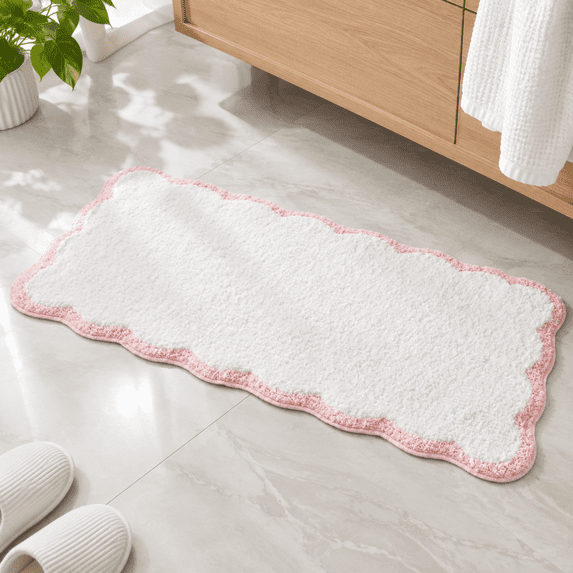 Luxuryfiber Scalloped Runner Rug White Bath With Pink Piping Cute ...