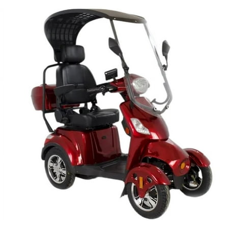 Luxuryton X-1000 4 Wheels Electric Mobility Scooter With Canopy in Red - Best 4 Wheel Drive for Adults, 450 lbs Capacity, Off Road Ready