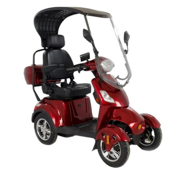 Luxuryton X-1000 4 Wheels Electric Mobility Scooter With Canopy in Red - Best 4 Wheel Drive for Adults, 450 lbs Capacity, Off Road Ready