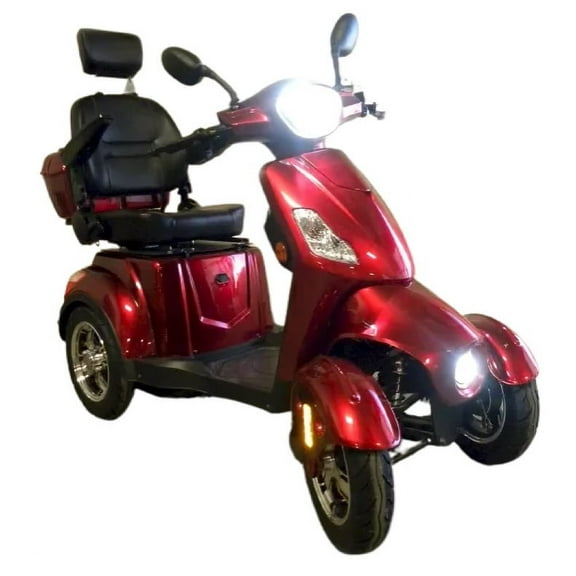 Luxuryton X-1000 Four Wheel Electric Mobility Scooter Red 1000w Motor, Digital Dash, Tubeless Tires, 450 Lbs Capacity, Led Rear Light Strip, Storage Box