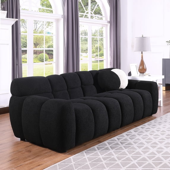 Luxvie 87.4 Length,35.83" Deepth ,Human Body Structure For USA People, Marshmallow Sofa, Boucle Sofa,3 Seater, Black BOUCLE