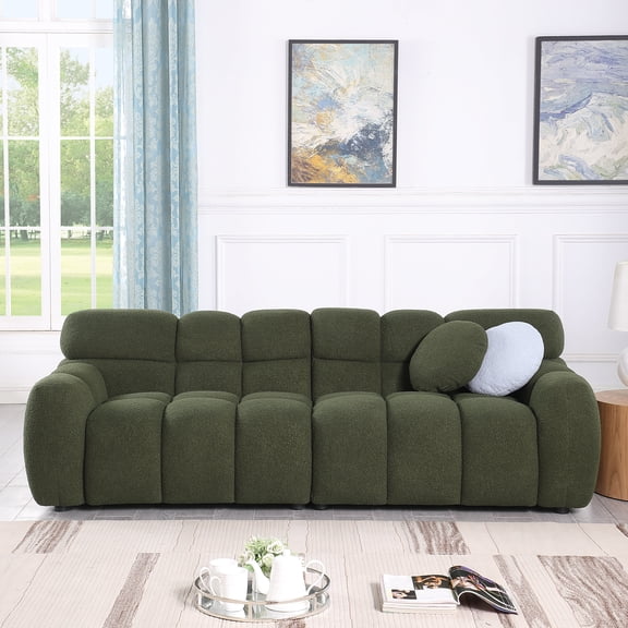 Luxvie 87.4 Length,35.83" Deepth,Human Body Structure For USA People, Marshmallow Sofa,Boucle Sofa ,3 Seater, Olive Green BOUCLE