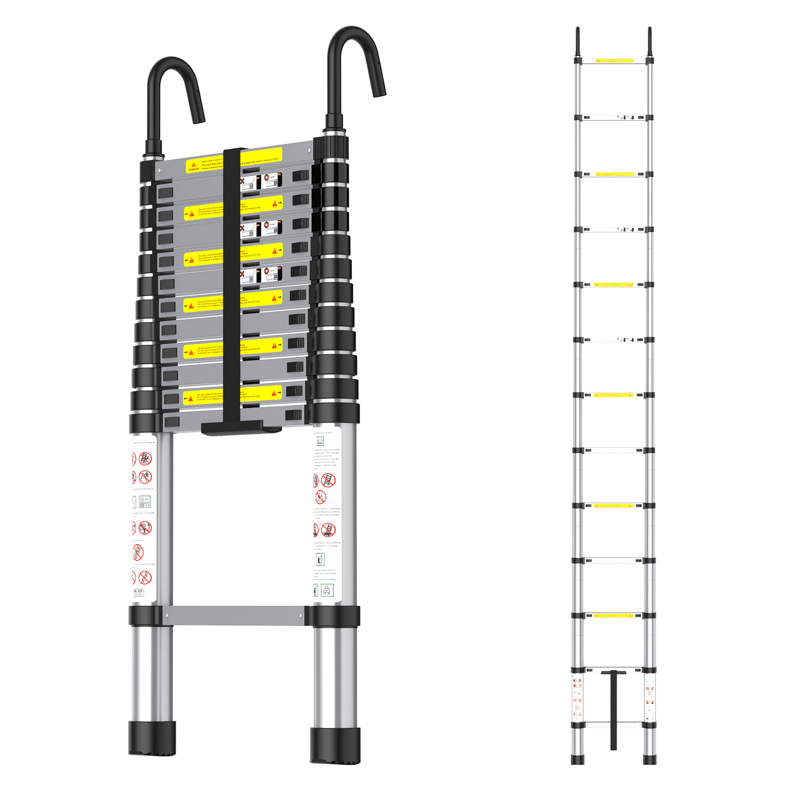 Luxvie Telescoping Ladder 12.5FT Aluminum Extension Ladder With Hook Multi-Purpose Ladder 13-Steps High Quality Aluminum Ladder Carrying Capacity 275lbs