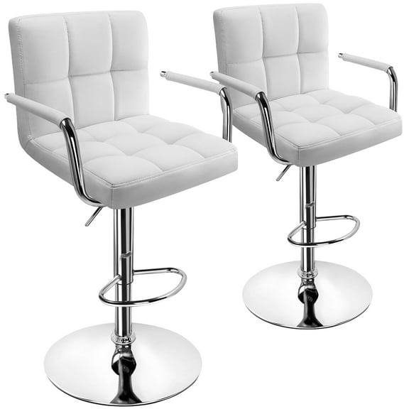 Luxvie Bar Stools Set of 2 with Back and Arms Swivel Bar Chairs Counter Height Barstools Adjustable Bar Chair for Home and Kitchen Counter(White/Silver, 2pcs)