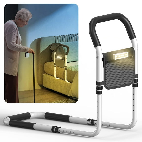 Luxvie Bed Rails for Elderly Adults Safety, Adjustable Bed Assist Rail for Senior with Storage Bag & Light, Bed Support Steel Bar Mobility Assistant, Fix All Beds Frame