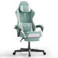 thumbnail image 1 of Luxvie Cotton Fabric Gaming Chair with Footrest High Back Ergonomic Gamer Chair with Headrest and Massage Lumbar Cushion Racing Reclining Video Game Chair for Adults, Green, 1 of 9