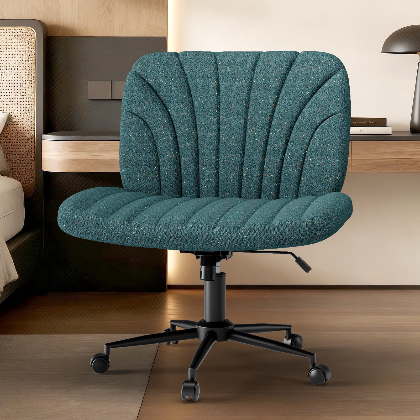 Luxvie Criss Cross Chair with Wheels, Ergonomic Office Cross Legged Swivel Chairs for Adult with Thick Cushion, Oversized Wide Seat Office Desk Comfy Chair for Home Office Vanity Apartment, Green